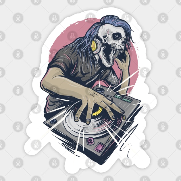 Disc Jockey Skull Sticker by Skidipap